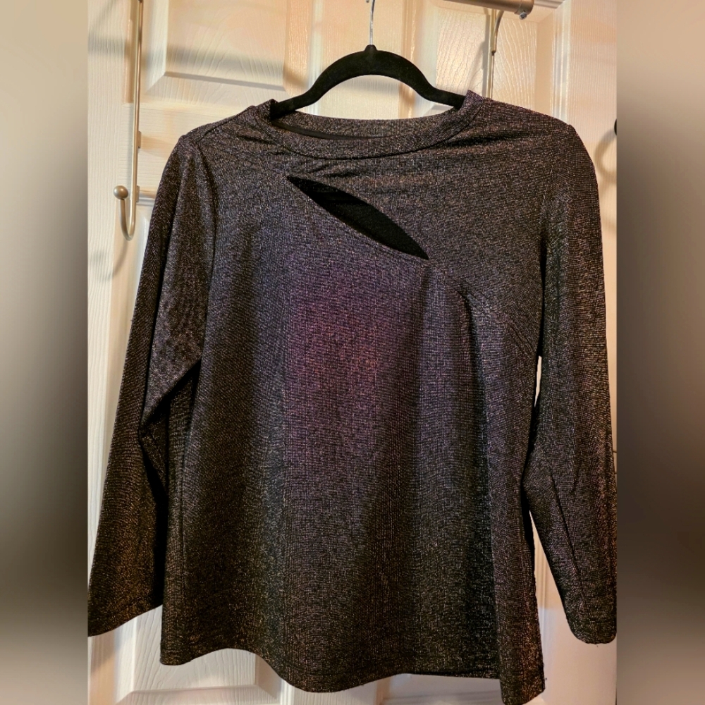 DKNY Metallic Gold And Black Blouse